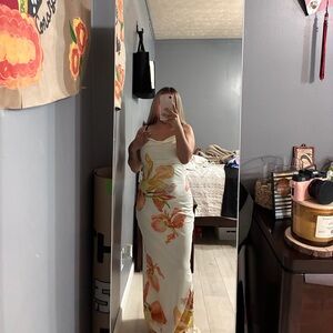 Fashionnova White Floral Slip Maxi Dress